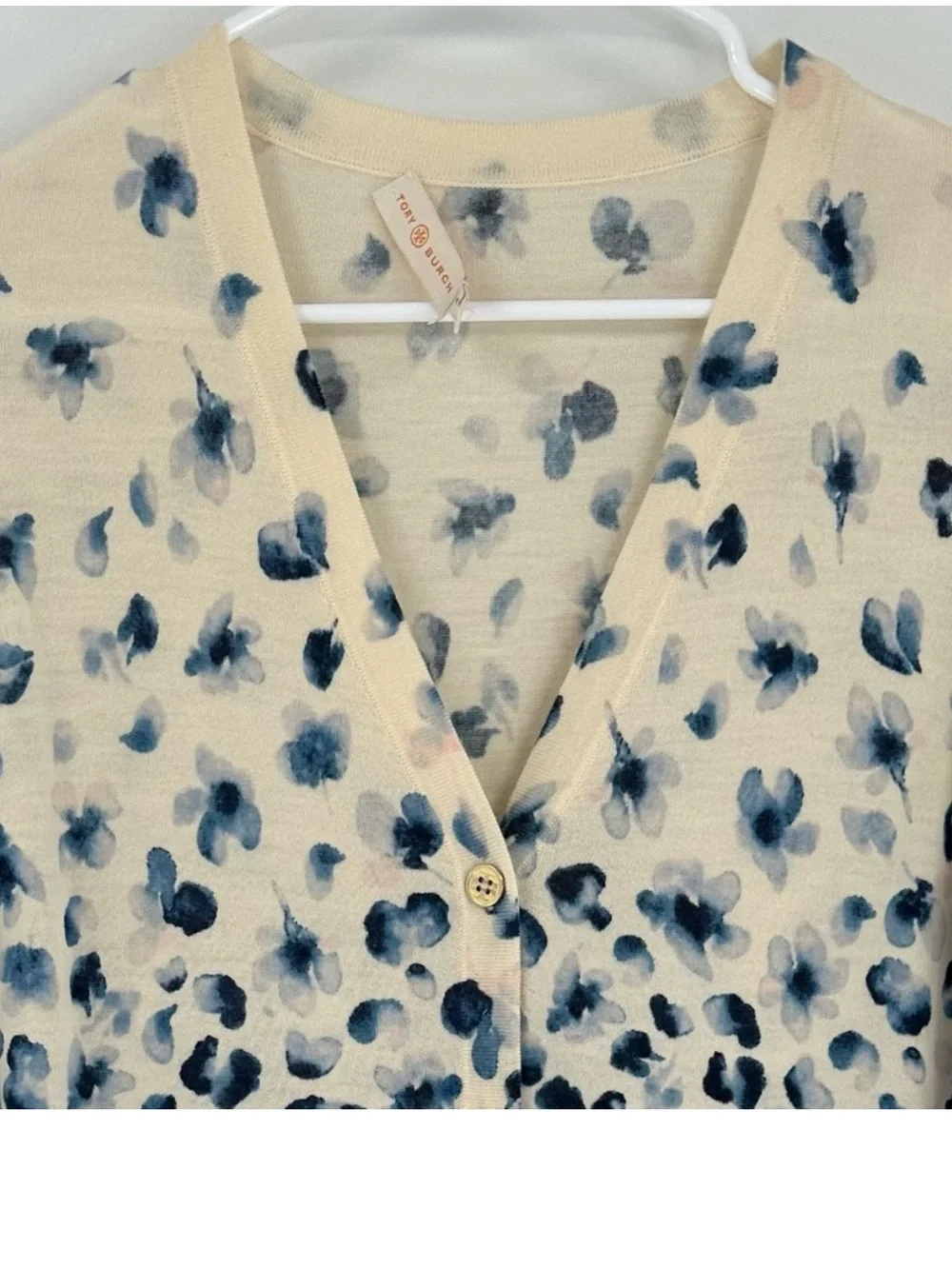Tory Burch 100% Merino Wool Floral Leopard Print V-Neck Cardigan Sweater,Size XS